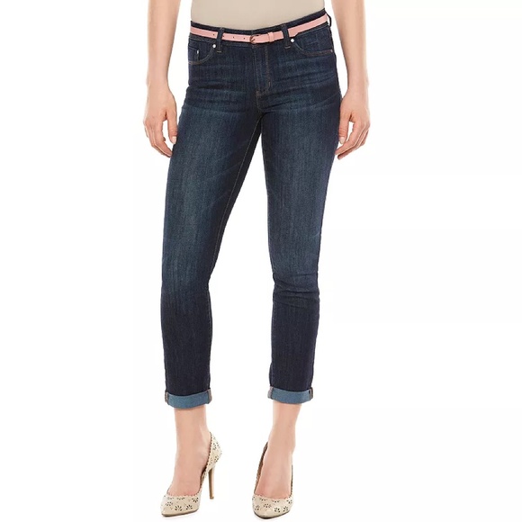 Lauren Conrad Woman’s Blue Denim Dark Wash Skinny Jeans w/ rolled cuffs, size 14 - Picture 1 of 9